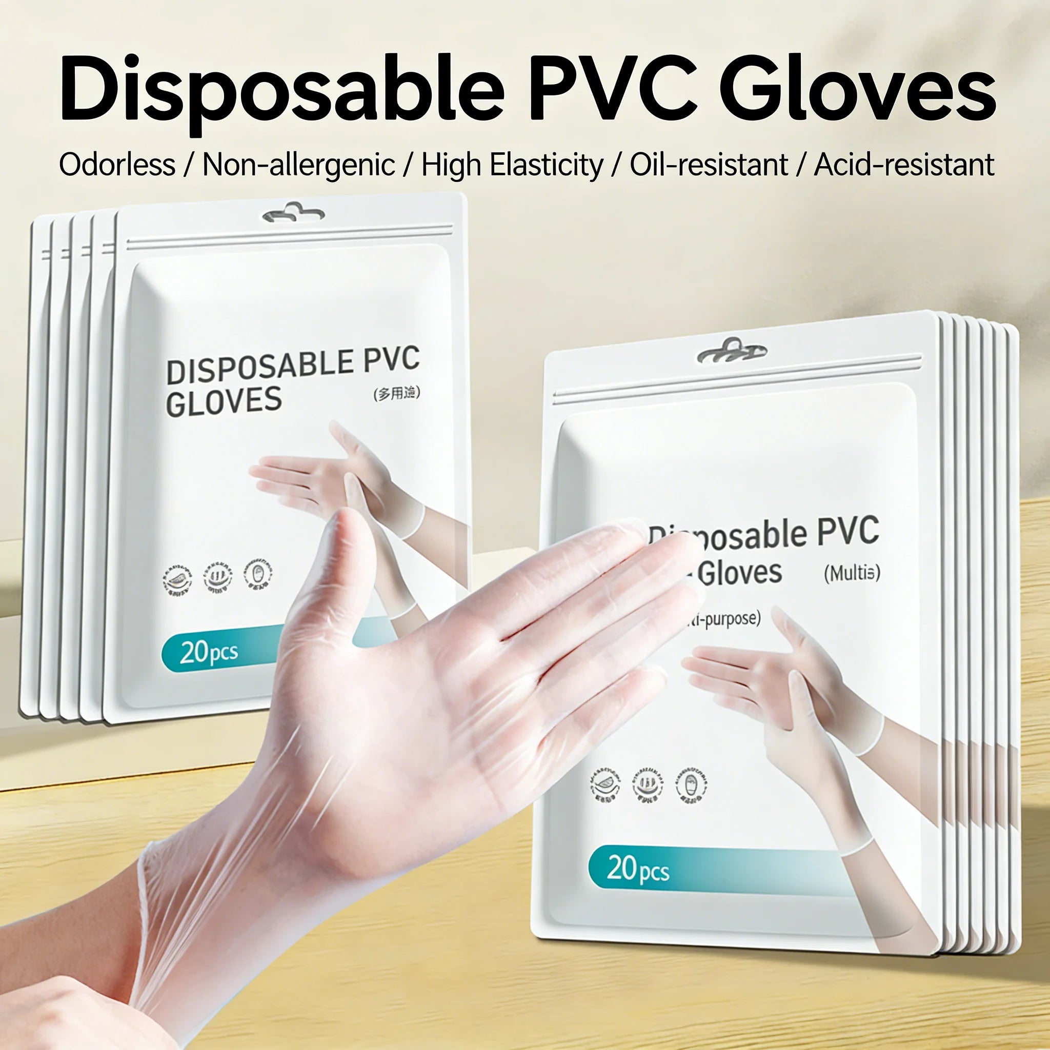Disposable PVC Gloves Waterproof Oil-Proof Transparent Gloves for Kitchen Cleaning Catering Food Handling Household Daily Use